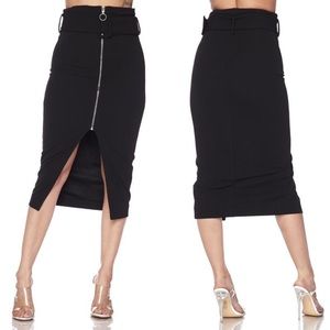 LAST ONE High Waist Belted Front Zipper Midi Skirt